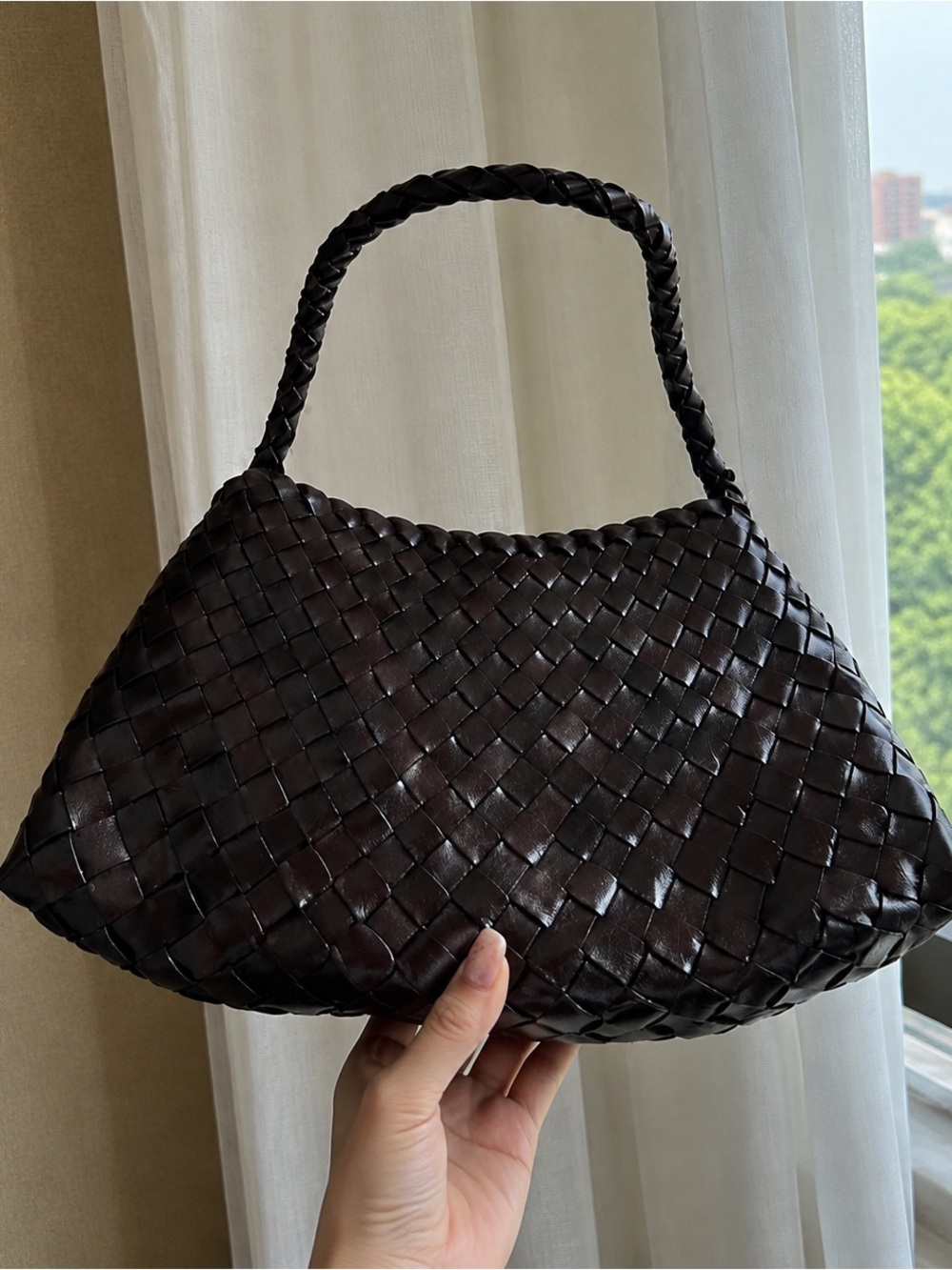 Dragon Diffusion Woven Shoulder Bag in Dark Brown